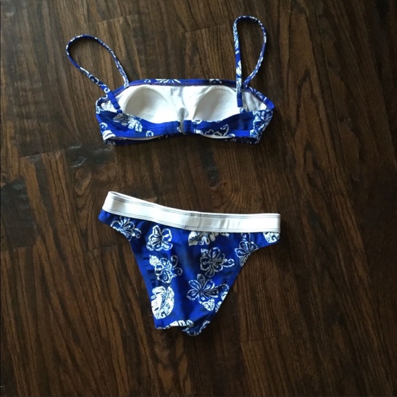 Summer Girl Blue & White Tropical Print Swimsuit - Picture 2 of 4